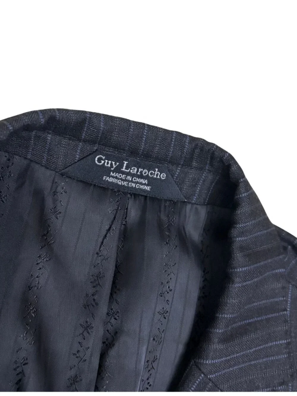 GUY LAROCHE Pinstripe Black Business Casual Formal Blazer & Dress Pants SUIT 44R